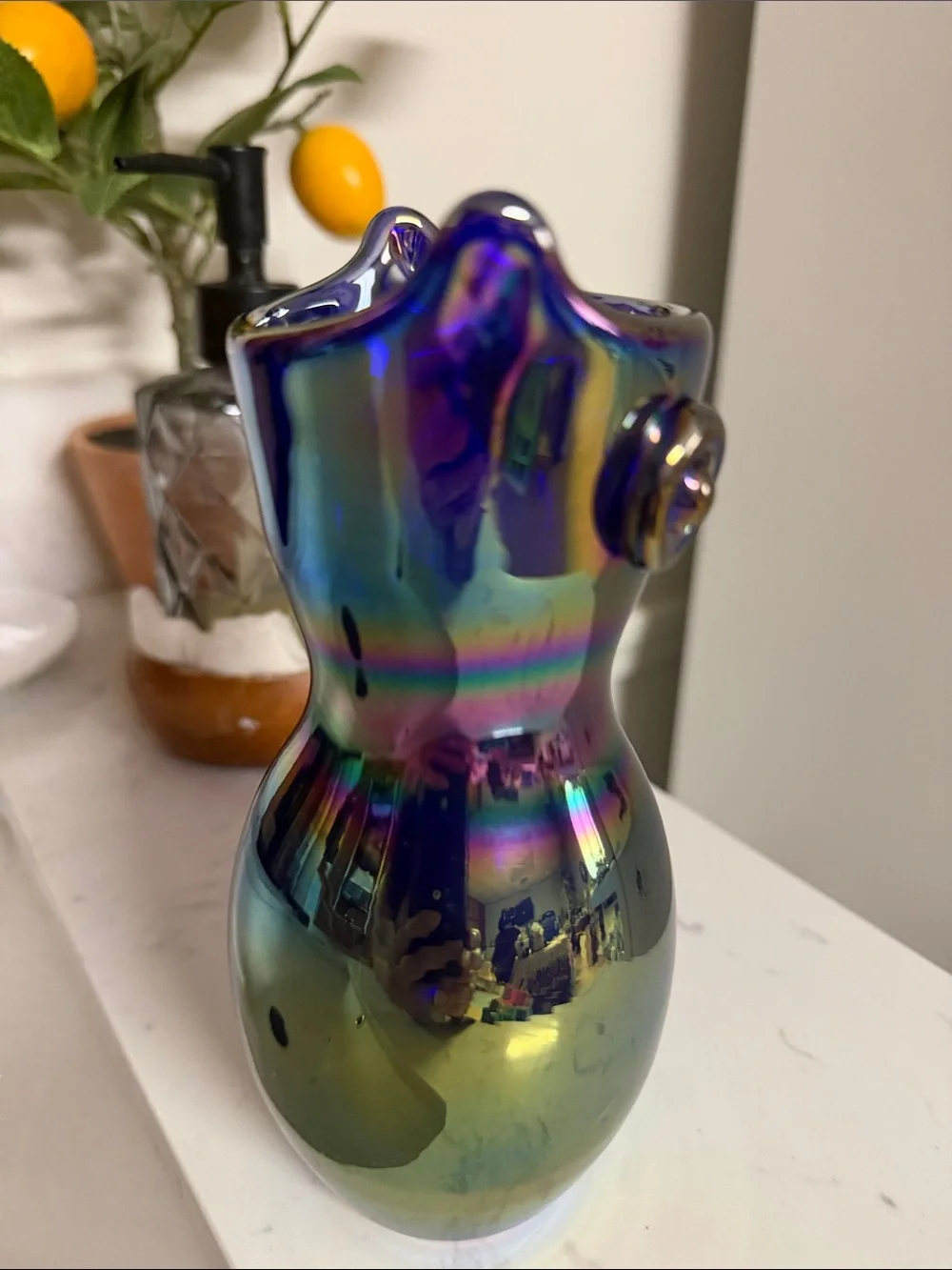Vintage 1972 Signed Gibson Art Glass Cobalt Blue Carnival Glass Owl Vase